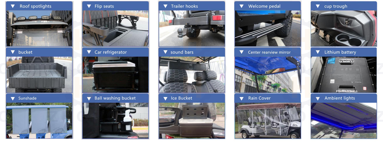 Overview of common accessories such as lighting, flip seats, covers and cargo